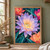 Large pale lavender flower with a bright cream-and-gold center amid dark teal leaves and cropped coral, pink, and apricot blooms.; frame shown for styling only