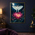 Pale patterned moth with long hindwing tails hovering above a vivid pink flower amid dark foliage, with a moon at upper left.; frame shown for styling only