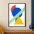 Cobalt circle crossed by a mint diagonal band, with a vermilion curved shape and marigold triangle on a warm-white background.; frame shown for styling only