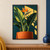 Bird-of-paradise plant with broad green leaves in a burnt-orange planter, lit by a sharp golden rectangle against a deep teal wall.; frame shown for styling only