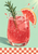 A stemless glass of sparkling pink-red grapefruit soda with rosemary and a grapefruit slice, surrounded by bubbles against pale mint with a checkerboard band below.