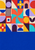 Colorful geometric tile grid with a large turquoise-and-coral pinwheel and broad cobalt band at the bottom.