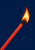 A red-orange match runs diagonally up from the lower-left edge to a charred head with a tall yellow-orange flame and sparse sparks against navy.