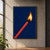 A red-orange match runs diagonally up from the lower-left edge to a charred head with a tall yellow-orange flame and sparse sparks against navy.; frame shown for styling only