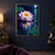 A white water lily with fuchsia and violet petal tips floats on dark teal water beneath a bright moon reflection.; frame shown for styling only