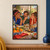 Three friends share an animated meal at a kitchen table, with a raised teacup, oranges, a red napkin, leafy plants, and a bright window.; frame shown for styling only