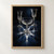 Three clear stemmed glasses on a dark blue reflective table, with a bright star-shaped light pattern beneath the front coupe.; frame shown for styling only