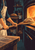 Baker guiding a loaf on a wooden peel toward a glowing open oven, with another loaf cooling on a rack.
