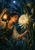 Adult woman holding an amber lantern and tending a large white flower among foliage and buds in a moonlit greenhouse.