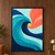 Square abstract artwork of interlocking turquoise, navy, coral, and pale-aqua curves converging around a small golden disk.; frame shown for styling only