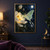 Pale green long-tailed moth hovering beside a large ivory magnolia with a golden center, with a full moon and dark foliage behind.; frame shown for styling only