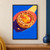 Golden fluted peach tart with glossy peach sections and almond slivers, crossed by a diagonal sunbeam against cobalt blue.; frame shown for styling only