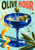 Cobalt coupe with olives and a falling olive beneath the title OLIVE HOUR, framed by citrus peel and decorative bubbles.