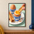 Hand dipping toast into a cracked soft-boiled egg in a blue-and-white striped cup, with a second egg and extra toast on a plate.; frame shown for styling only