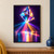 Large tilted faceted glass form sends cyan, coral, violet, and gold rays toward a bright reflection on a glossy surface against dark plum.; frame shown for styling only