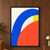Abstract geometric composition with a cobalt-blue arch, coral-red curved form, yellow area, and warm-white negative space.; frame shown for styling only