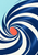 Abstract portrait poster of indigo and warm-white ribbons curling around a coral oval, with pale aqua space in the upper left.