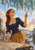 Red-haired, pointed-eared cartographer studies a map beneath a city suspended upside down, with distant ruins in sunset light.