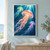 Three coral, pale green, and lilac jellyfish floating in deep teal water beneath descending cyan light rays.; frame shown for styling only