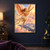 Winged woman in flowing pale clothing rises above a sunlit mountain valley as birds fly nearby.; frame shown for styling only