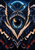 Symmetrical dark moth-like wings frame a large glossy blue eye with a golden crescent reflection and a glowing blue halo.