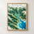 Decorative watershed map showing snowy mountain peaks, forests, branching turquoise rivers, coral-accented wetlands, and a large blue lake below the title Where the Water Gathers.; frame shown for styling only