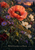 Large coral-pink poppy with dark stamens surrounded by violet and white flowers, golden seed heads, and wet foliage at sunset; title at bottom.