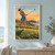 A woman golfer in a teal dress and visor completes a swing beside the sea, with a ball in the sky and a lighthouse on the sunset horizon.; frame shown for styling only