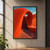 A vermilion-orange architectural arch curls toward a seat-like ledge beside a dark shadow gap, with blue sky and cloud visible through a circular opening.; frame shown for styling only