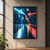 Faceted mirrored disco ball above a glossy dance floor, casting cyan-blue and coral-orange beams through dark surroundings.; frame shown for styling only