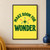 Bold green “MAKE ROOM FOR WONDER” lettering with a starburst, blue dots and coral strokes on a yellow portrait background.; frame shown for styling only