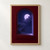 Pale lilac moon partly veiled by clouds beyond a tall arched window, with a leafy branch and deep wine-red wall.; frame shown for styling only