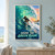 A crouching surfer rides inside a curling turquoise wave, with white spray, a sunset, distant beach and headland, and the title Inside the Green Room below.; frame shown for styling only