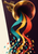 Brass trumpet with turquoise, golden-yellow, and vermilion ribbons flowing into geometric fragments against an aubergine background.
