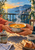 Two people pass a steaming bowl of orange soup across a wooden balcony table, with cups, bread, and a dawn sea view.