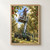Worker in a safety harness reaching for a red apple from an elevated wheeled orchard platform among apple trees.; frame shown for styling only