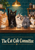 Five cats, including a central black cat raising one paw, sit with cups and saucers behind a teal café counter beneath the title The Cat Café Committee.
