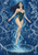 Pointed-eared woman floating above a circular stone well as water spirals upward, framed by pale branches against blue.