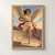 Winged woman in a white dress and red sash offering a laurel wreath in a stone amphitheater at sunset.; frame shown for styling only