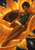 Dark-skinned pointed-eared woman in green reclining across enormous orange-gold flower petals against a starry sky.