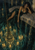 Pointed-eared woman in a green dress rests on a stone ledge above a candlelit chandelier beneath dark reflective water.