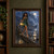 Curly-haired woman in a dark-green dress carrying a glowing brass lantern along wet wreckage in mist.; frame shown for styling only