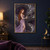 Red-haired elf in a lavender gown beside a dark dragonlike form among crystals in a cavern.; frame shown for styling only