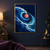 Cobalt and turquoise foaming wave curling in a spiral around a glowing coral-red moon-like orb, with thin golden arcs against navy.; frame shown for styling only