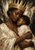 Crowned dark-skinned woman embracing an infant against a textured gold-and-ivory radiant backdrop in an Erzulie Black Madonna art print.