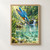 Blue-and-chestnut kingfisher diving toward a small fish beneath a woodland pool, with reeds, ripples, droplets, and a small cascade.; frame shown for styling only