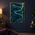 Teal-scaled snake swimming in an S-curve through dark moonlit water, framed by reeds and turquoise ripples.; frame shown for styling only