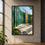 Contemporary building with vertical emerald-green fins, an amber-lit glass entrance, triangular canopy, and paved courtyard.; frame shown for styling only
