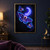 Three luminous cyan and violet moths with curved light trails around a bright crescent on a nearly black textured background.; frame shown for styling only