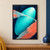 Large turquoise oval-like abstract form crossed by coral and pale-aqua bands on a textured dark navy background.; frame shown for styling only